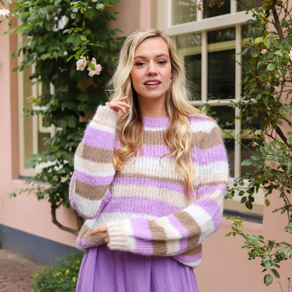 Carmen o-neck knit lilac Trui Hipvoordeheb.nl 