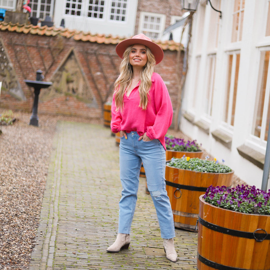 Lara katoenen blouse fuchsia Blouse Hipvoordeheb.nl 