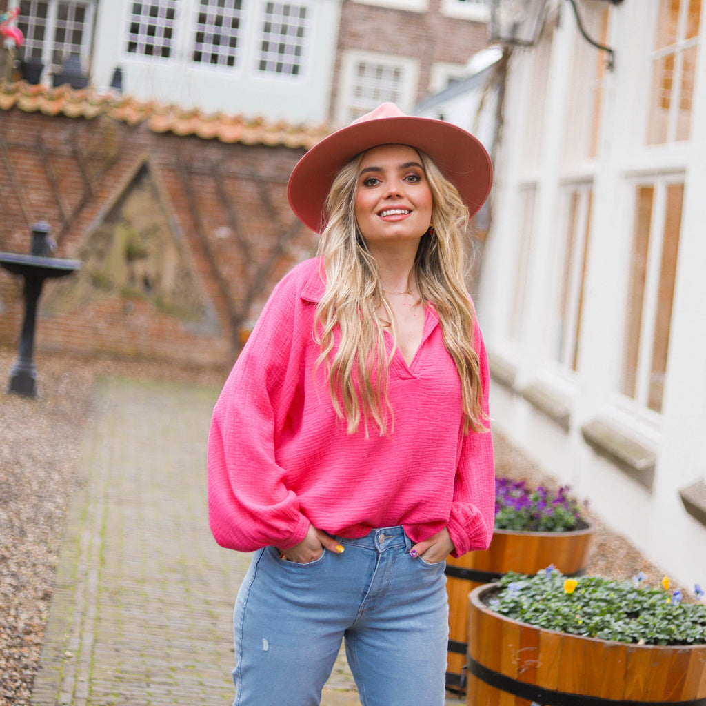 Lara katoenen blouse fuchsia Blouse Hipvoordeheb.nl 