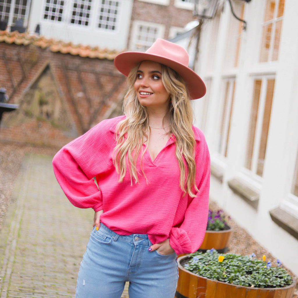 Lara katoenen blouse fuchsia Blouse Hipvoordeheb.nl 