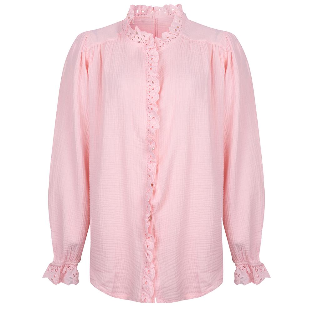 Ruffle blouse katoen roze Hipvoordeheb.nl 